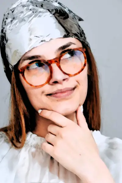 tinfoil hat wearing woman